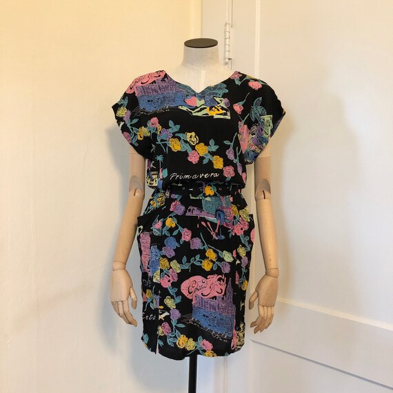 Vintage 1980s Amazing Novelty Print Dress Neon Flo
