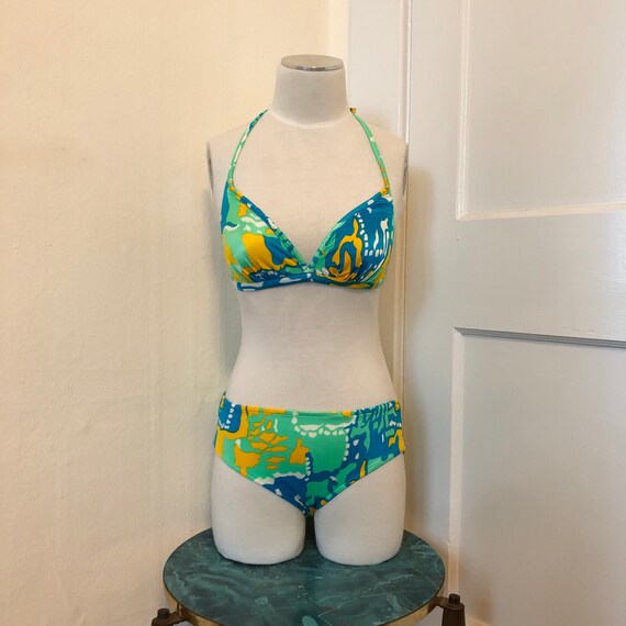 Vintage 1960s 1970s Abstract Neon Camo Print Mod B