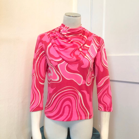 1960s Hot Pink Neon Acid Trip Marbled Print Fluore