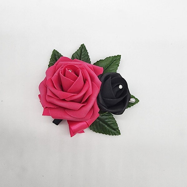 Hot Pink, White, and Black corsages and Boutonnieres With Rhinestones On Roses, 27 Colors Available,Matching Bouquets Available