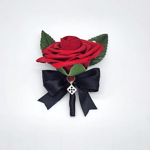 Ramo de novia y ramilletes en rojo y negro para bodas en Las Vegas con juego de tarjetas, ramos a juego disponibles, boda de destino