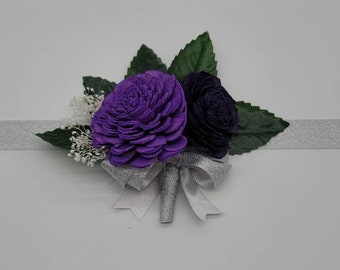 Lavender and dark purple Sola Wood Boutonnieres and corsages, 22 Flower Colors Available, Matching Bouquets and Available