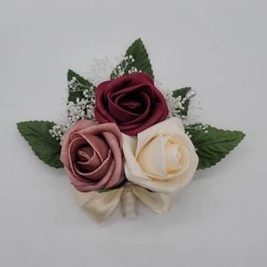 Burgundy and Dusty Rose Boutonnieres and Corsages, Corsages Available in Pin on and Wrist Matching Bouquets Available