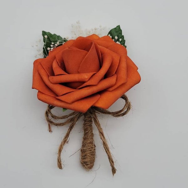 Burnt Orange And Burlap Boutonnieres And Corsages,27 Colors Available, Corsages Available In Pin On And Wrist,Matching Bouquets Available