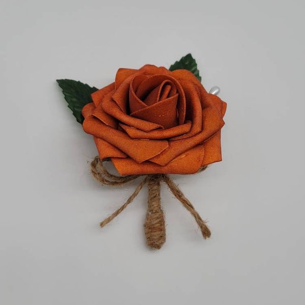 Burnt Orange And Burlap Boutonnieres And Corsages,27 Colors Available, Corsages Available In Pin On And Wrist,Matching Bouquets Available