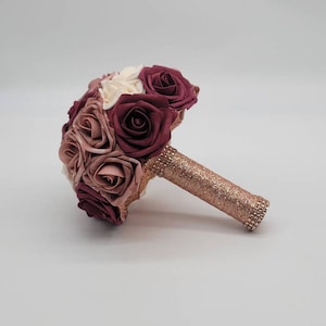 Dusty Rose,Mauve,Burgundy, and Ivory Bridal bouquet, Bridesmaid Bouquet,Toss, Matching Corsages and Boutonnieres,Custom Colors Available