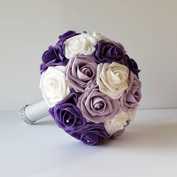 Lilac, Purple, and Ivory Bridal Bouquet, Bridesmaid Bouquet, Toss Bouquet, Matching Boutonnieres And Corsages, Custom Colors Available