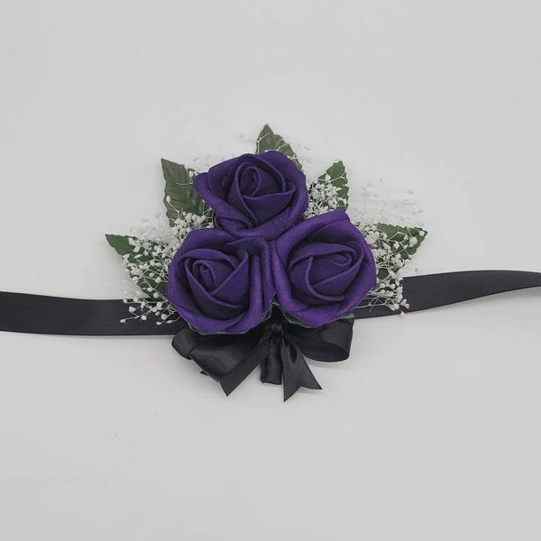 Dark Purple And black Boutonnieres And Corsages, 27 Colors Available, Corsages Available In Pin On And Wrist,Matching Bouquets Available