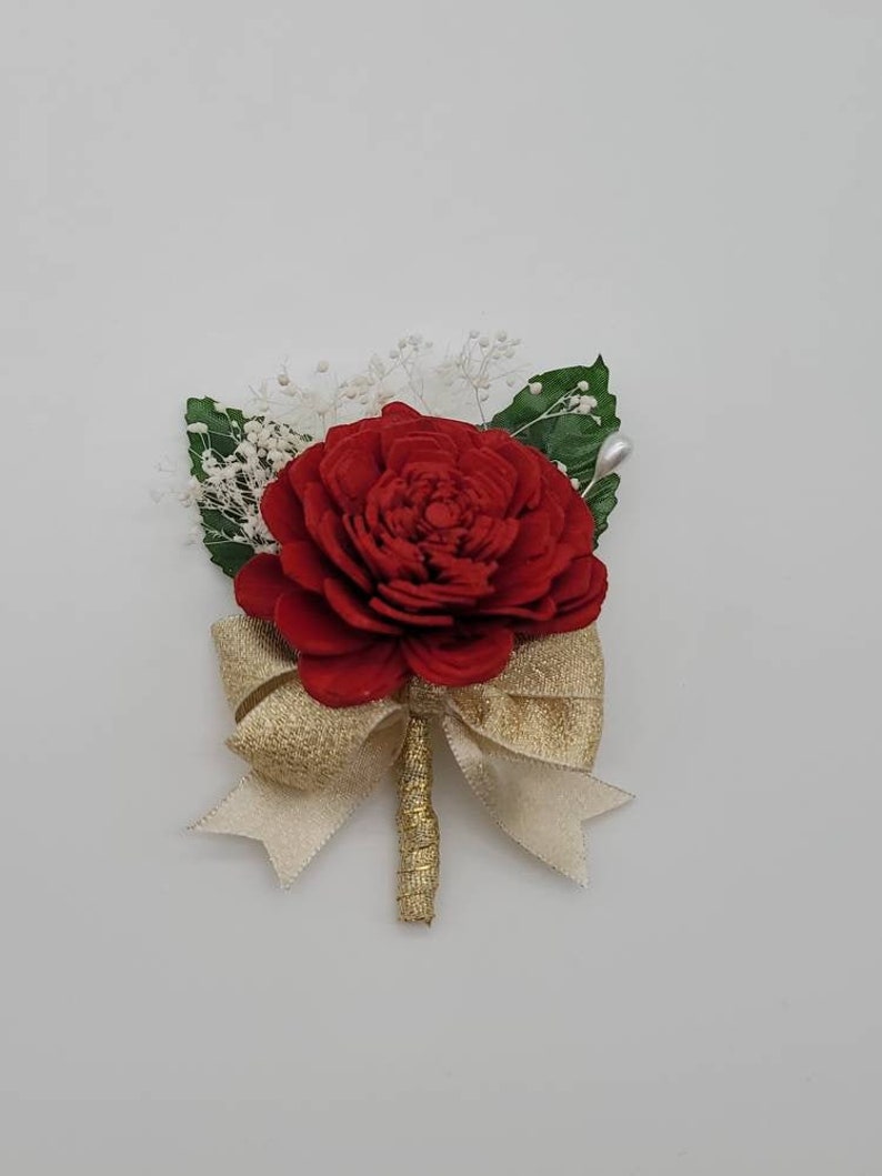 Red and gold Sola Wood Boutonnieres and corsages, 22 Flower Colo Red and gold Sola Wood Boutonnieres and corsages, 22 Flower Colo