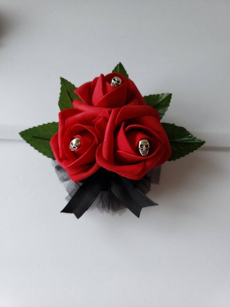 Matching Bouquets Available Gothic Skull White And Pink Boutonniere,Goth Corsage,25 Colors Available,Corsages Available In Pin On And Wrist