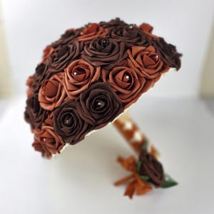 Gebrannte Orange und Schokolade Braun Herbst Hochzeit Bouquet, Brautstrauß, Brautjungfer Bouquet, Passende Boutonniere und Anstecksträußchen