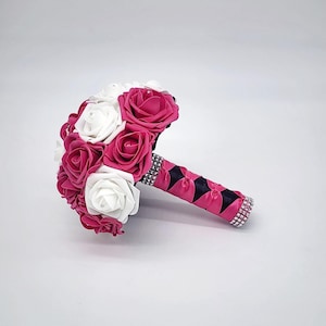 Hot Pink and White Wedding Bouquet – Real Touch Roses