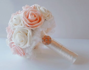 Blush And Ivory Wedding Bouquet, Bridesmaids Bouquet, Mini/Toss Bouquet, Matching Boutonnieres & Corsages, Custom Colors Available