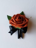 Burnt orange and black Boutonnieres And Corsages, Available In 27 Colors, Corsages Available In Pin On And Wrist,Matching Bouquets Available