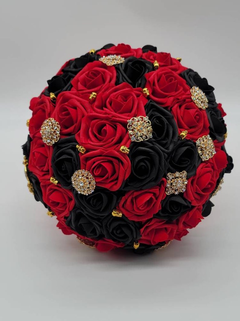 Boutonnieres and Corsages Available Available in 26 colors,Gothic bouquet,Brooch bouquet Cascading Skull Red,Black And Gold Brooch bouquet