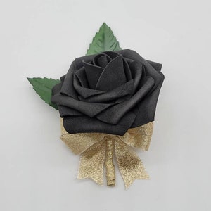 Black And Gold Boutonnieres And Corsages, Available In 27 Colors, Corsages Available In Pin On And Wrist, Matching Bouquets Available
