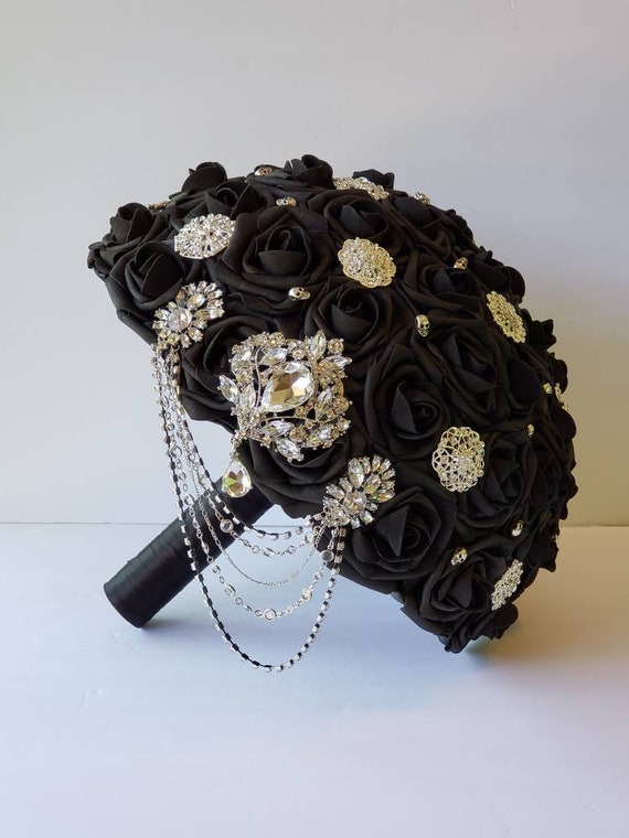Boutonnieres and Corsages Available Available in 26 colors,Gothic bouquet,Brooch bouquet Cascading Skull Red,Black And Gold Brooch bouquet