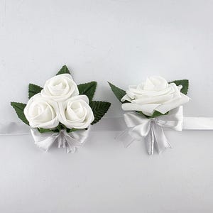 White Rose Boutonniere, Pin-On Corsage, and Wrist Corsage – Real Touch Flowers for Weddings, Proms, and Formal Events