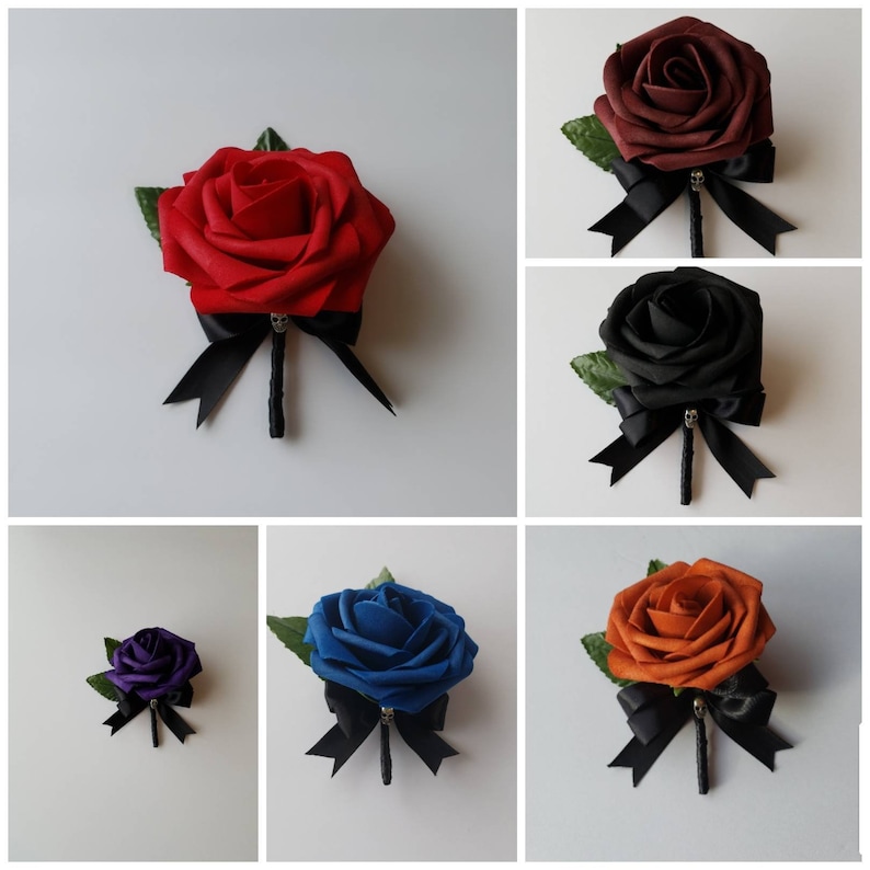 Matching Bouquets Available Gothic Skull White And Pink Boutonniere,Goth Corsage,25 Colors Available,Corsages Available In Pin On And Wrist