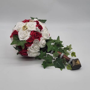 Sword Bridal Bouquet, Fantasy,Vikings, Red and White bouquet,Themed,Available in 27 Colors,Boutonnieres and Corsages Available