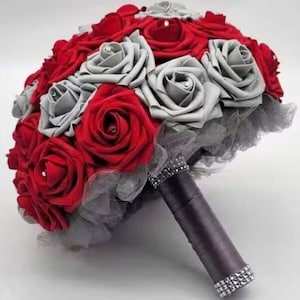 Winter Wedding Red and Gray Bridal Bouquet