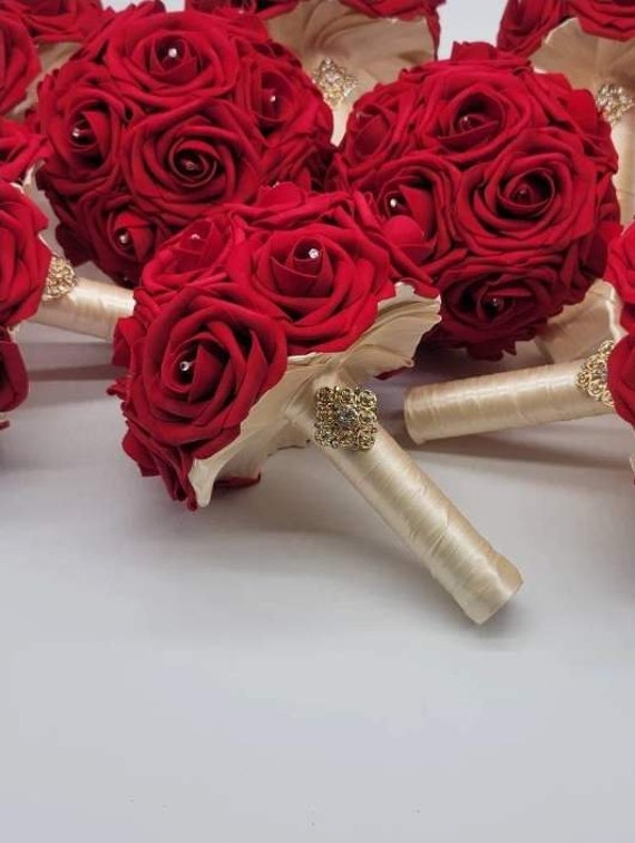 Red and gold glitter winter wedding bouquet – The Bridal Flower – silk and  real touch wedding bouquets