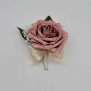 Dusty rose And ivory Boutonnieres And Corsages, Available In 27 Colors, Corsages Available In Pin On And Wrist, Matching Bouquets Available