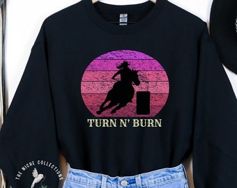 Youth Ladies Barrel Racing Horse Sweatshirt Gift For Barrel Race, Barrel Racer Gift, Turn And Burn, Equestrian Race, Rodeo Riding Sweater