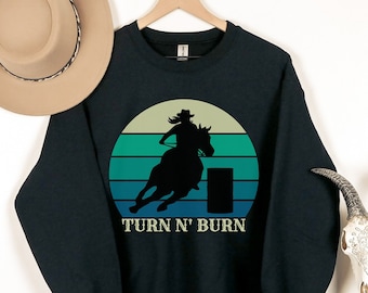 Youth Ladies Barrel Racing Horse Sweatshirt Gift For Barrel Race, Barrel Racer Gift, Turn And Burn, Equestrian Race, Rodeo Riding Sweatshirt