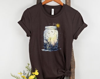 Firefly Shirt, Cute Lightning Bug T-shirt, Womens Fireflies Tee, Summer Nights T,Camping Tshirt,Lady Fire Fly In A Jar Shirt,Gift For Mother