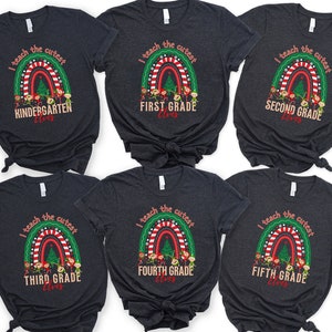 Group Matching Shirts For Teacher Christmas, Rainbow Elf Holiday T-Shirt, Elementary Xmas Tee, Kindergarten Through Fifth Grade, X-mas Gift