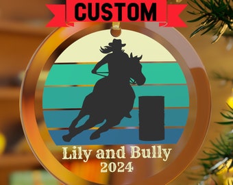 Personalized Barrel Racing Ornament, Gift For Barrel Race, Horse and Rider, Barrel Racer Gift, Turn And Burn,Equestrian,Rodeo Glass Keepsake