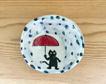 Cat and umbrella, medium bowl