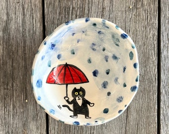 Cat and umbrella, medium bowl