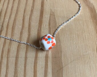 flower necklace, orange flower necklace, flower jewelry, ceramic jewelry