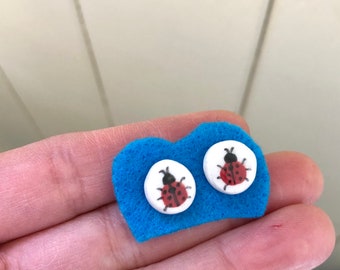 Ladybug earrings, porcelain stud earrings