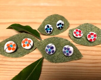 Flower earrings, mini stud, porcelain jewelry, stud earrings
