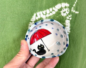 Cat and umbrella, small bowl