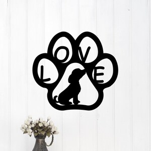 Handcrafted Metal Wall Art, Puppy Dog Silhouette in Paw Print, Pet Love, Dog Mom, Home Decor Sign, Unique Gift Idea