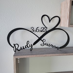Personalized Metal Infinity Symbol Loop 11th Steel 25th Silver Wedding Anniversary Gift, Wall Art, Name Date Heart Husband Wife Home Decor