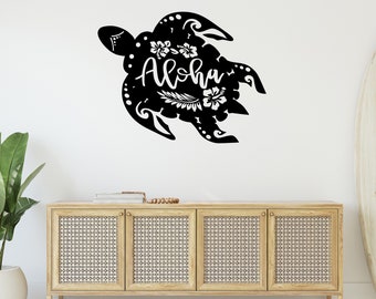 Metal Wall Art Steel Sign, Hawaiian Hawaii Islands Sea Turtle, Aloha, Honu, Hibiscus, 25th Silver 11th Anniversary gift, Summer Travel