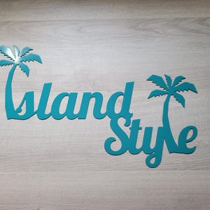 Metalowy znak ścienny, styl wyspiarski, hawajskie palmy hawajskie, tropikalne wyspy, plaża, znak wystroju domu