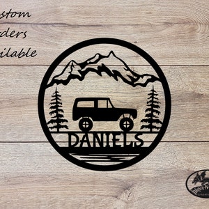 Personalized Custom Metal Wall Art Sign, Ford Bronco Early 1966 1977 Mountain Scene, Address Last Name Steel Anniversary Gift, Home Decor