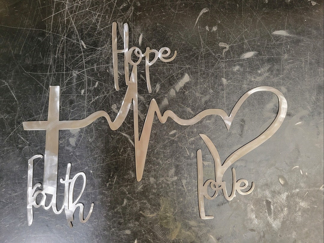 Faith Hope Love, Steel Metal Wall Art Hanging Saying, Script, Symbol ...