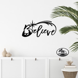 Metal Wall Art, Christmas Believe Sign, Nativity Manger Scene Christian Decoration, Jesus Christ, Family Gift Idea, Home Décor Sign