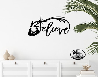 Metal Wall Art, Christmas Believe Sign, Nativity Manger Scene Christian Decoration, Jesus Christ, Family Gift Idea, Home Décor Sign