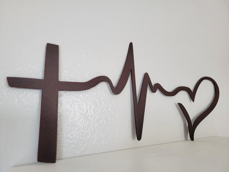 Metal Wall Art Faith Hope Love Sign, Cross Heart Heartbeat Symbol ...