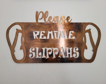 Please Remove Shoes Slippers Remove Slippahs, Metal Sign, Door Wreath, Porch Lanai, Tropical Beach House Home Decor Sign,Gift, Aloha, Mahalo