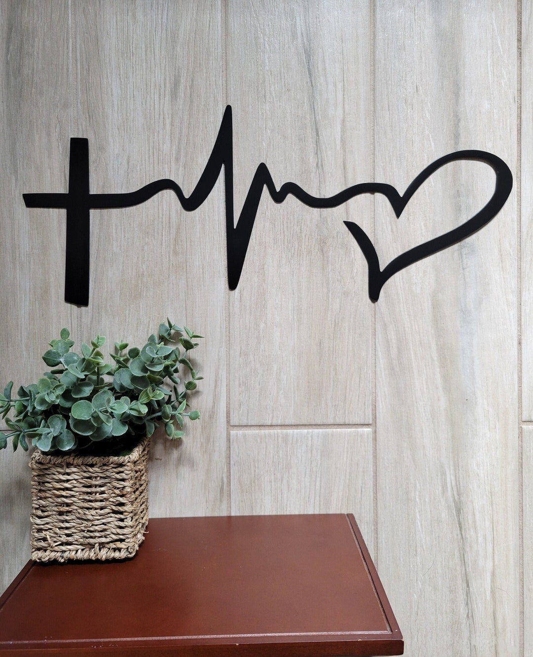 Metal Wall Art Faith Hope Love Sign, Cross Heart Heartbeat Symbol, 11th ...