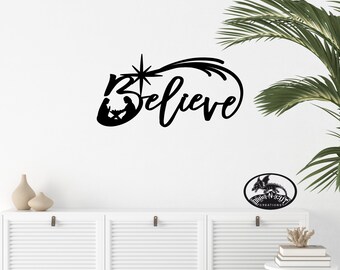 Custom Color Metal Wall Art, Home House Décor Christmas Believe Sign, Nativity Manger Scene Sign, True Meaning of Christmas, Family Gift